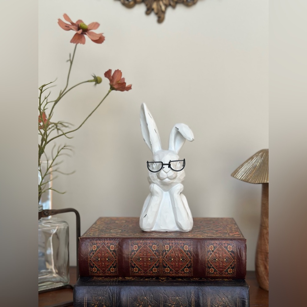Vintage distressed Nerd small rabbit with glasses Easter decor